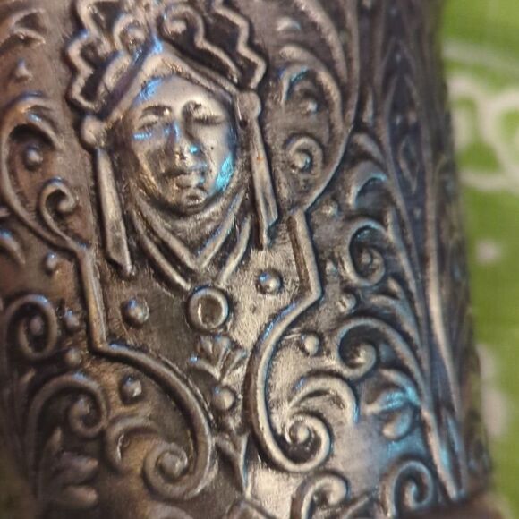 Unique Vintage USA 3D relief pewter &‎ ceramic pottery vase - Picture 3 of 7